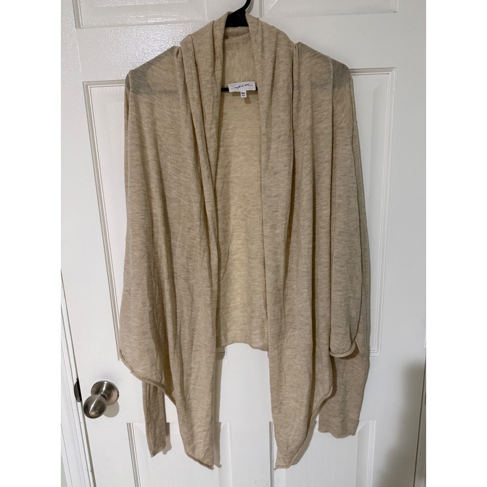 Soma WKND Womens XXL Oatmeal Beige Open Front Waterfall Draped Cardigan Sweater